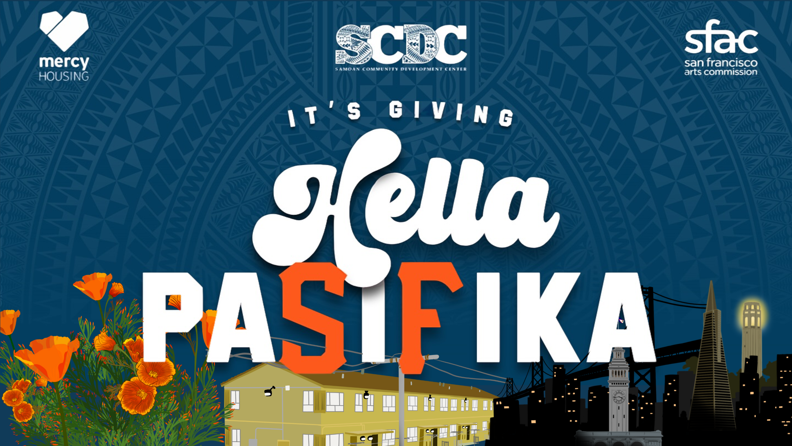 Flyer for the It's Giving Hella Pasifika exhibition