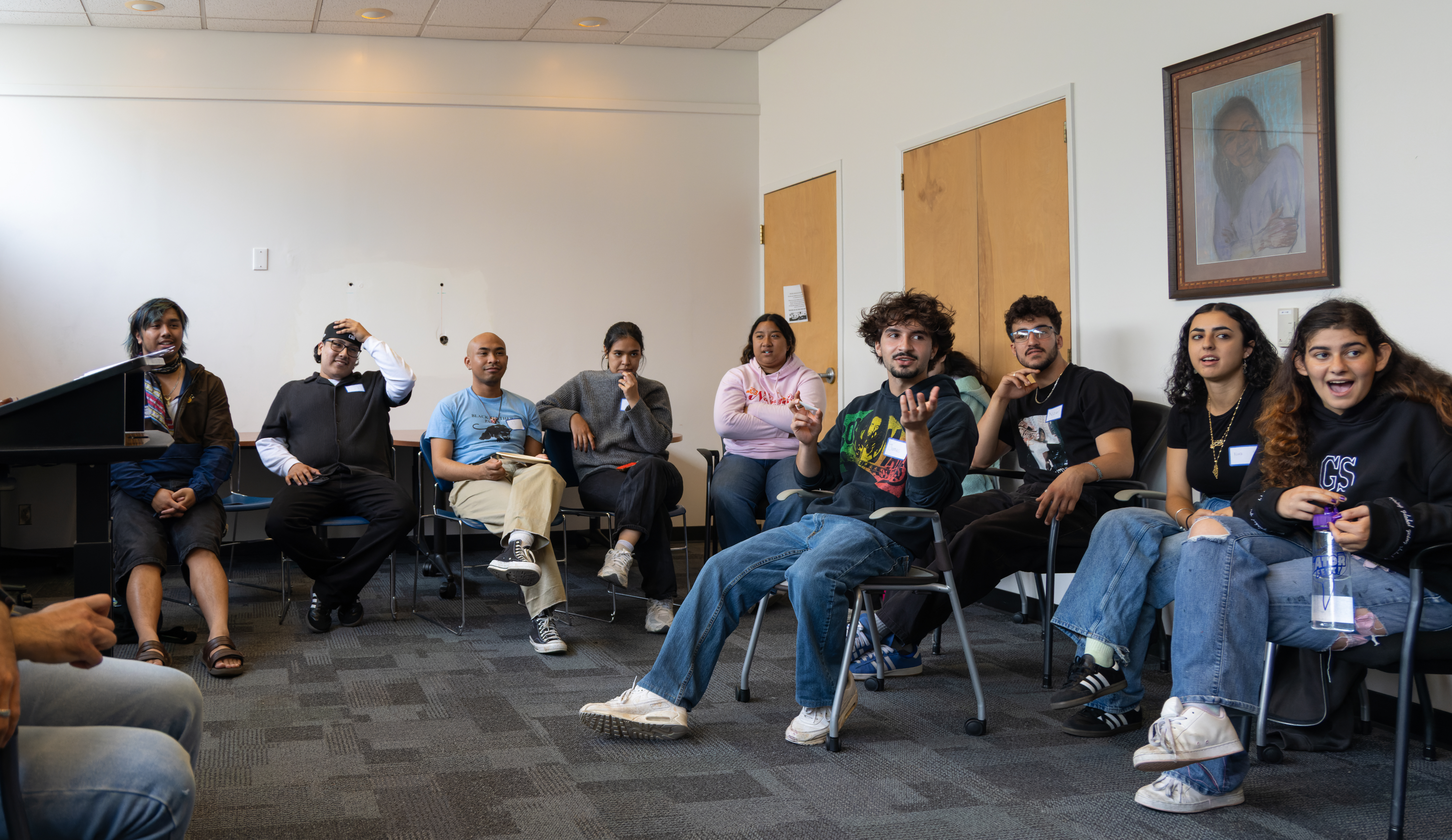 The students debating something during trivia.