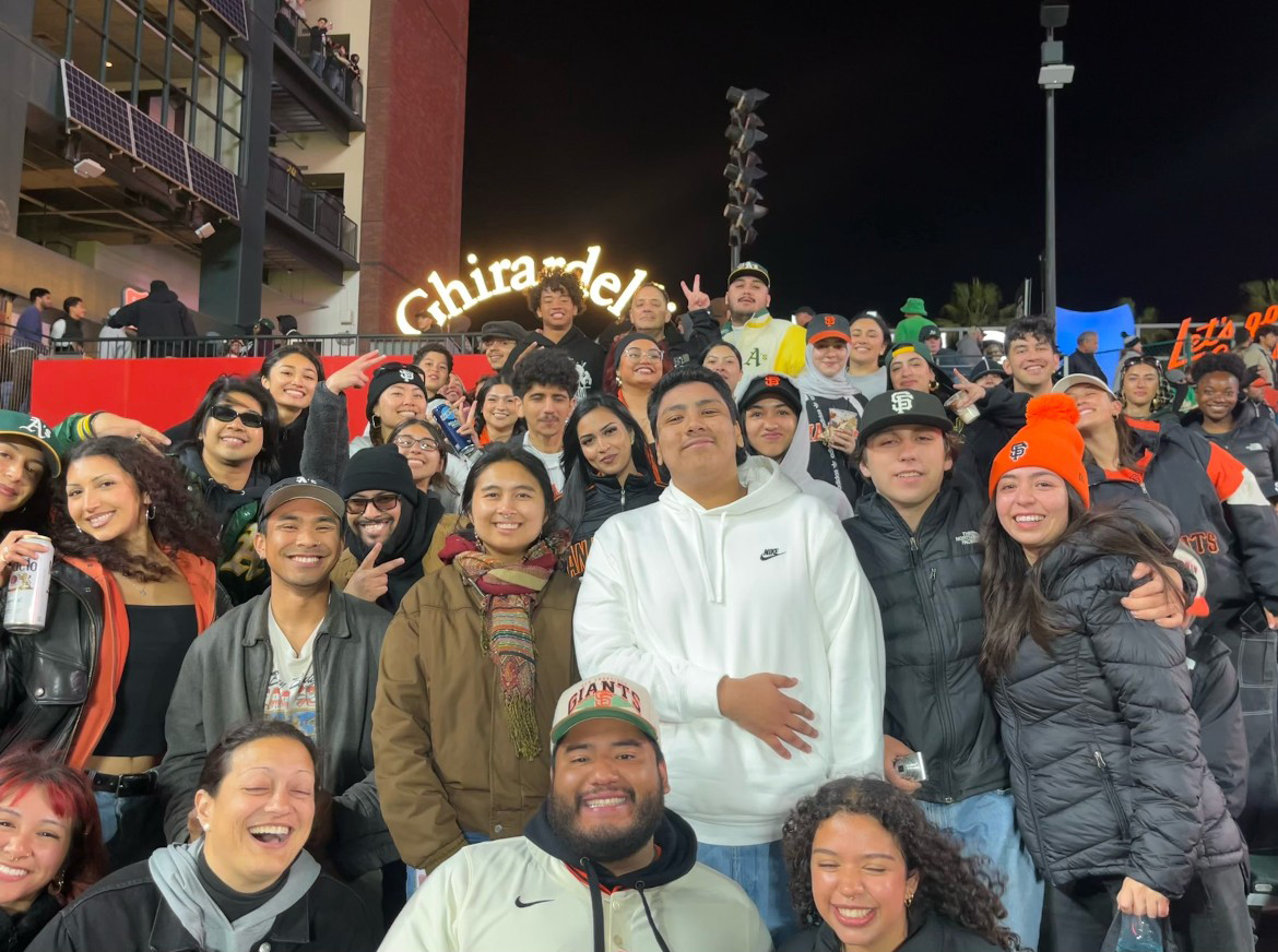 Students at a SF Giants game in Oracle Park.